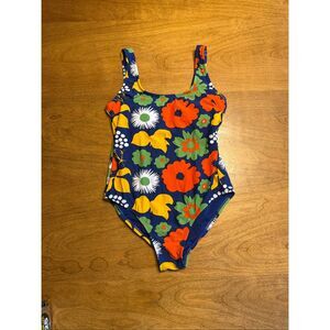 Marimekko for Target Women's Floral One-Piece Swimsuit Navy Blue Green Sz Small